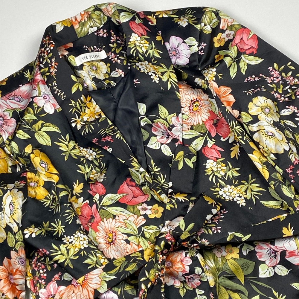 Yes Please Floral Belted Satin Blazer Size S Tie Closure Office to Drinks Jacket